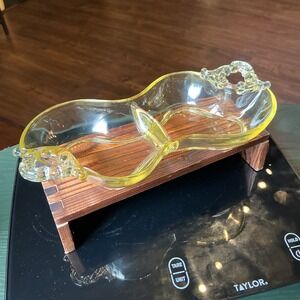 Cambridge Glass 9" Relish Divided Dish Yellow Vintage Handles